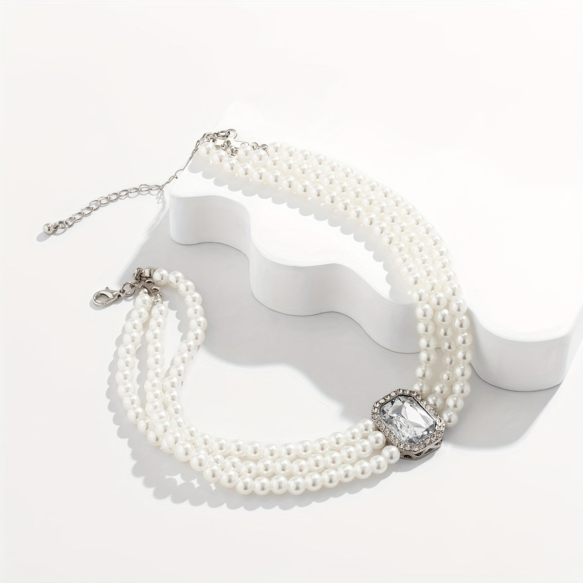 Beaded Faux Gemstone Pearl Choker Necklace Women's Party Jewelry