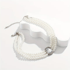 Beaded Faux Gemstone Pearl Choker Necklace Women's Party Jewelry