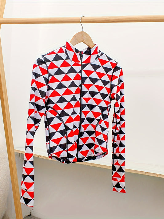 Geometric Pattern Yoga Zipper Top Slim Fit Sports Jacket