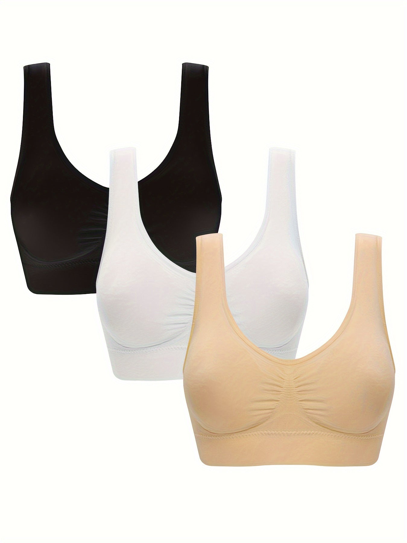 3pcs Seamless Solid Sports Bras Yoga Fitness Bra Women's Lingerie