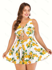  Lemon Print Cut Out Tankini Set