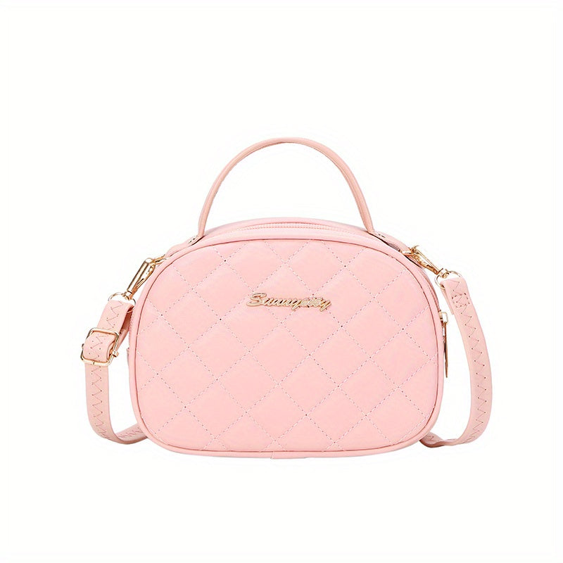 Argyle Quilted Crossbody Bag PU Leather Camera Purse