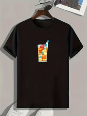 Fruit Drink Print Men's Comfy T shirt Active Slightly Stretch Tee
