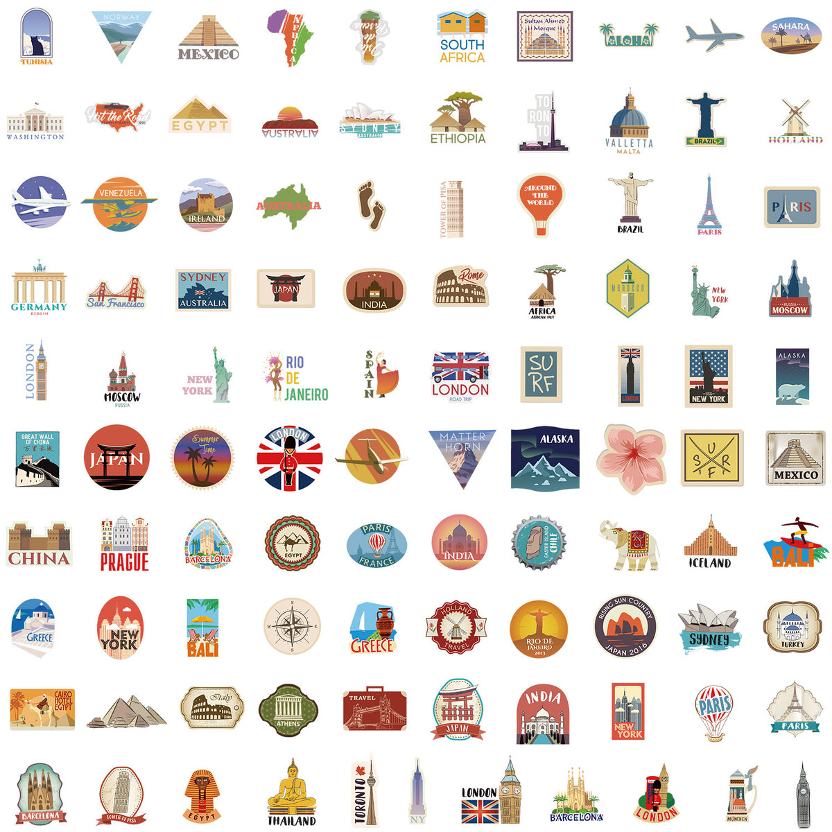 100pcs Waterproof Vinyl Stickers for Car Motorcycle Laptop