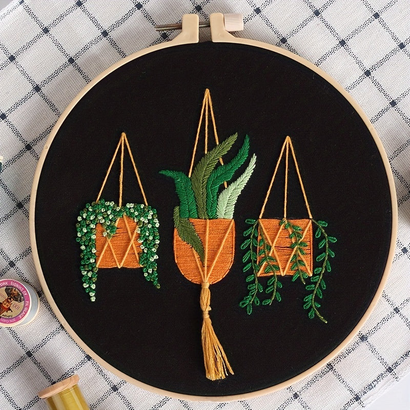 Plant Pattern Cross Stitch Embroidery Kit DIY Crafts No Tension Hook Included