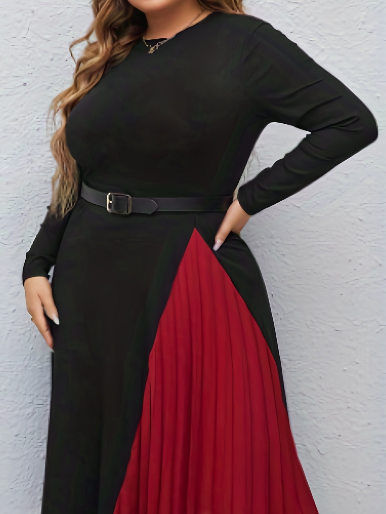  Colorblock Long Sleeve Maxi Dress