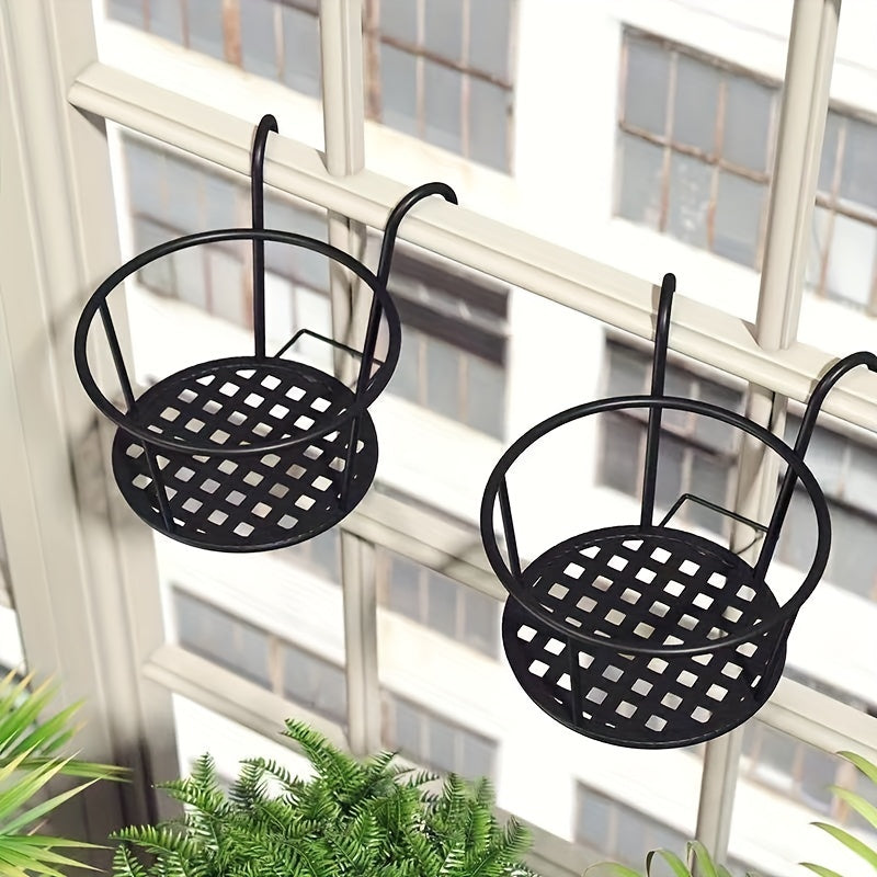 Balcony Iron Flower Pot Rack Over the Rod Flower Planter Holder