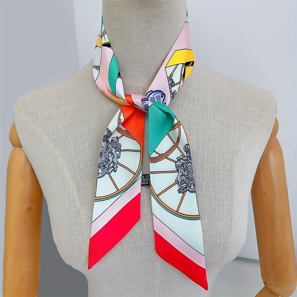 Vintage Print Skinny Scarf Classic Ribbon Neckerchief Twilly Scarf