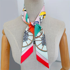 Vintage Print Skinny Scarf Classic Ribbon Neckerchief Twilly Scarf