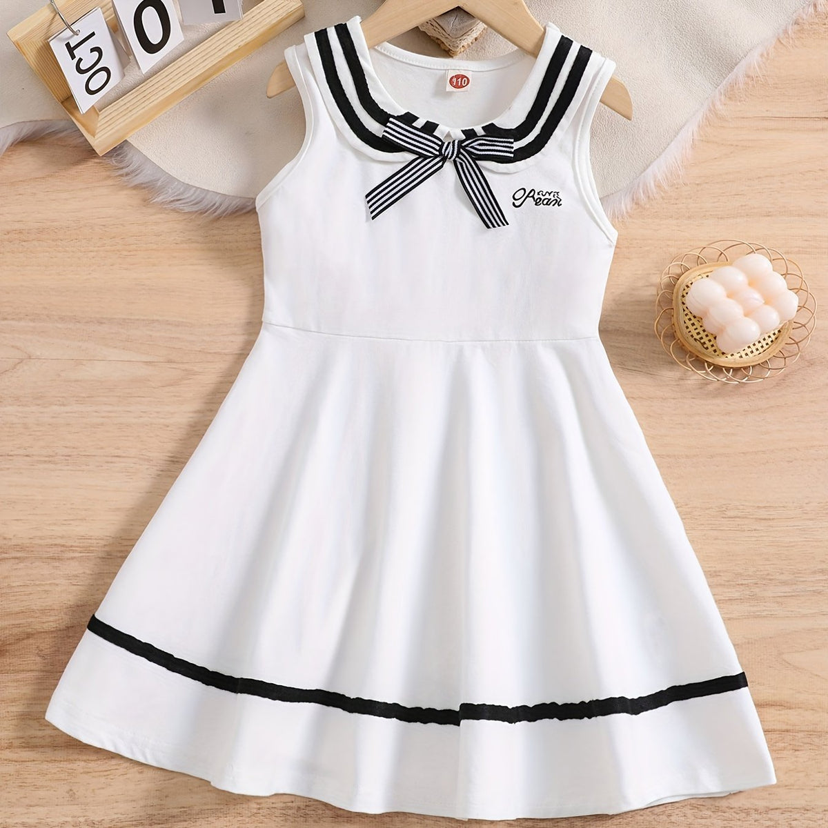 Girls Striped Sleeveless Dress Varsity Style Kids Cotton Dress