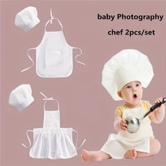 2pcs Baby Chef Hat Set Newborn Photography Props Junior Apron Kitchen Accessorie