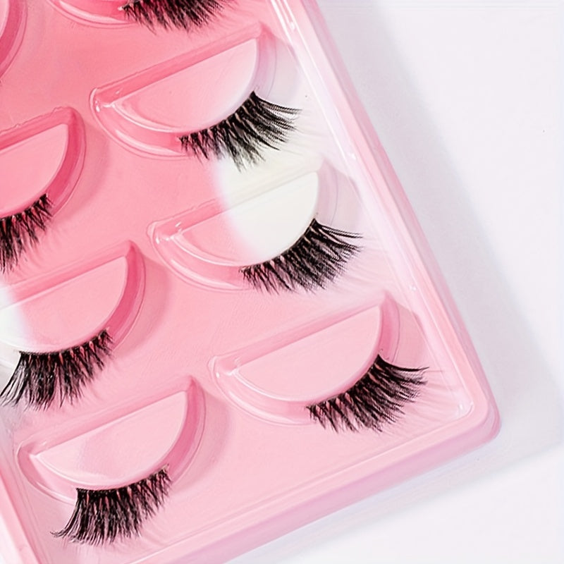 5 Pairs Winged End Eye Elongated Eyelashes Clear Band Half False Eyelashes 13mm