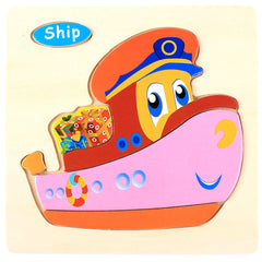 Kids 3D Animal Car Wooden Educational Toy