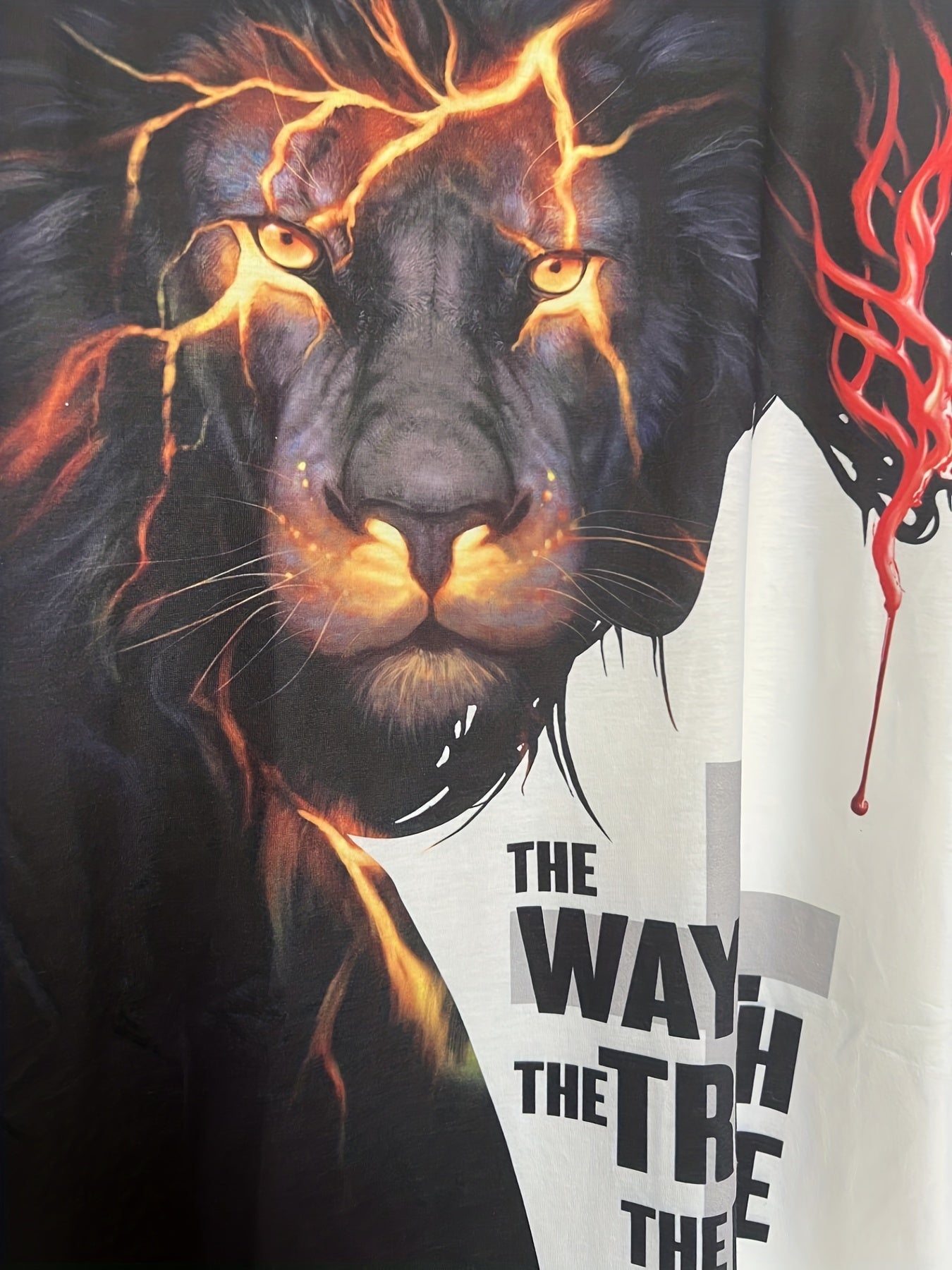 Men's 3D Lion & Cross Graphic Print T-shirt - Casual Crew Neck Tee