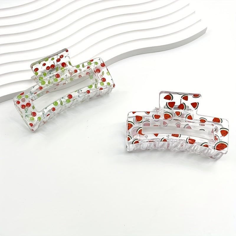 Fruit Printed Hair Claw Hollow Rectangle Nonslip Ponytail Holder