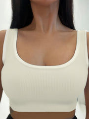  Ribbed Scoop Neck Crop Tank Top