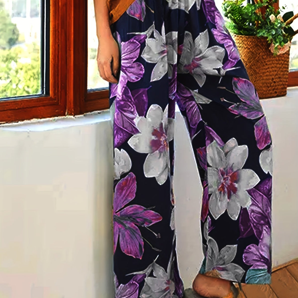  Floral Print High Rise Wide Leg Trousers