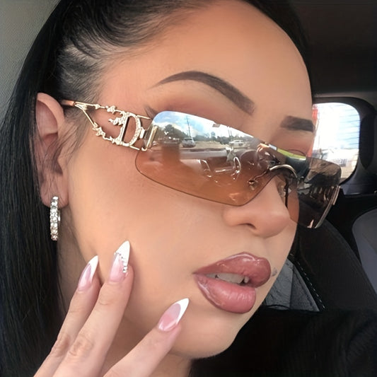 Y2K Rimless Wrap Sunglasses UV400 Hip Hop Eyewear