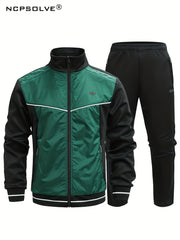 Men's Stand Collar Sports Jacket & Comfy Pants Set for Fall Winter