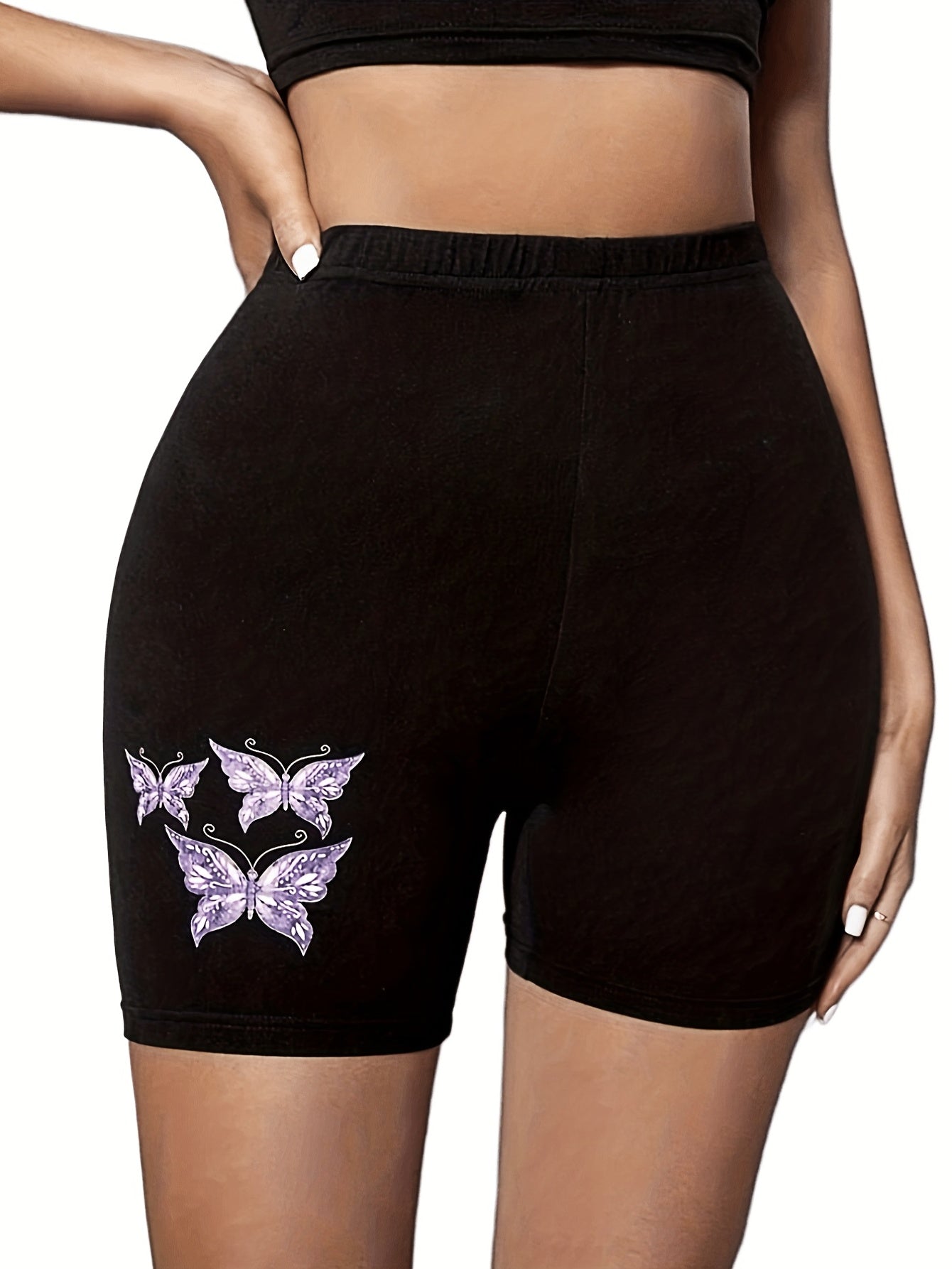 Butterfly Print Elastic Waist Leggings for Women