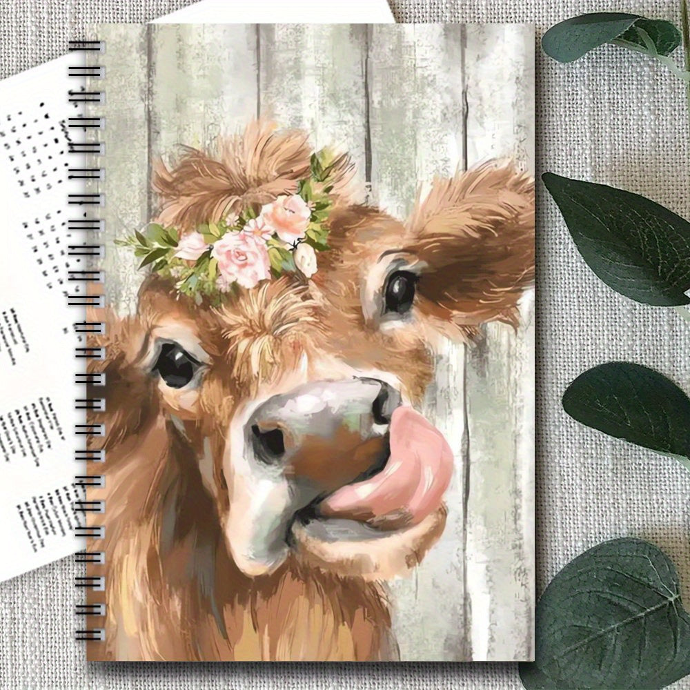 Enchanting Bull and Wreath Spiral Notebook 100 Pages 14 x 10 Mixed Colors