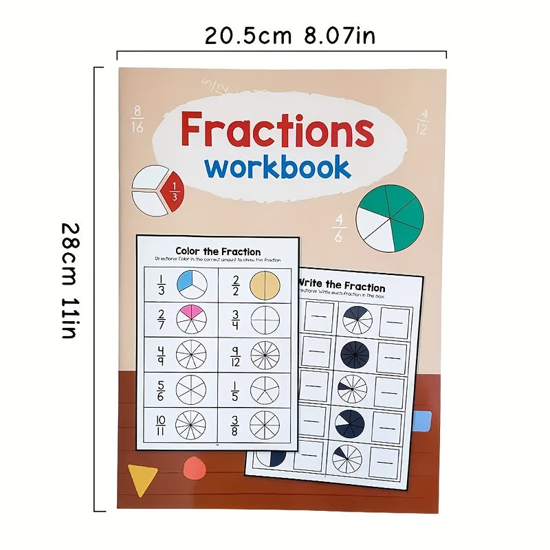 Fraction Learning Math Workbook Whiteboard Book Colorful Circle Graphs