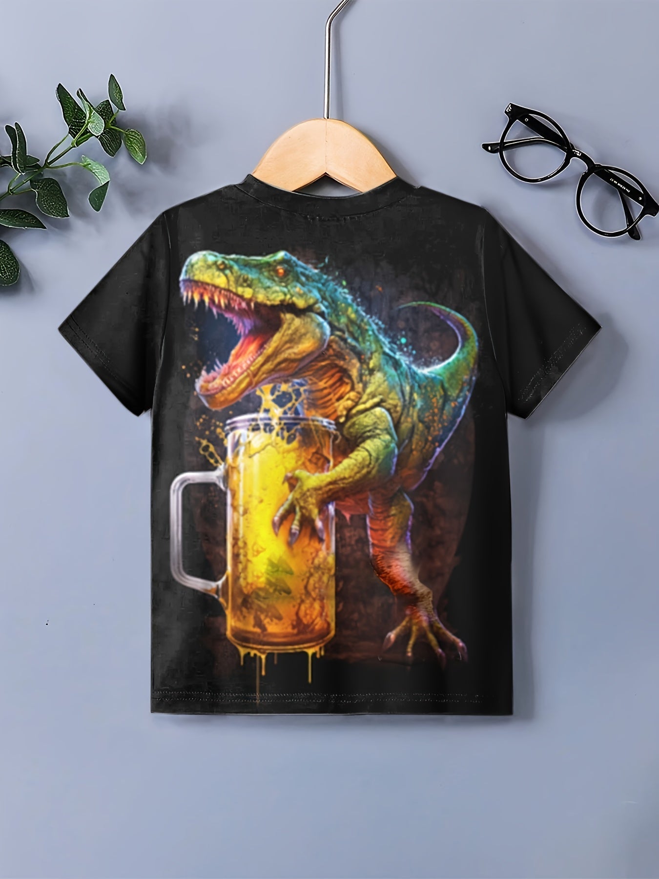 Dino Beer 3D Print Boy's T Shirt Casual Short Sleeve Top