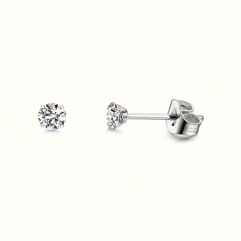 Zircon Decor Stud Earrings Stainless Steel Jewelry Delicate Gift