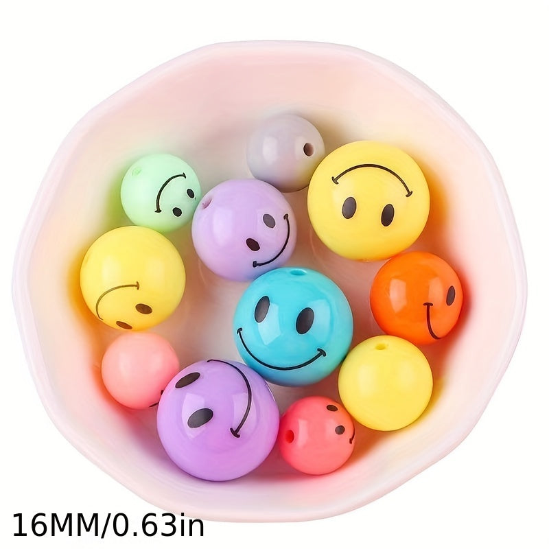 5pcs 16mm Acrylic Round Happy Face Beads Necklace Diy Children's Beaded