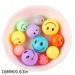 5pcs 16mm Acrylic Round Happy Face Beads Necklace Diy Children's Beaded