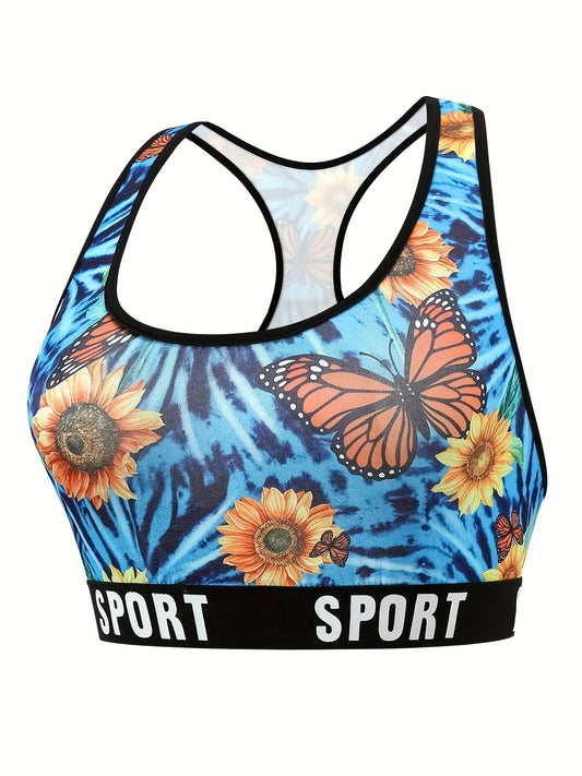 Women's Plus Size Tie Dye Sunflower Butterfly Print Tank Bra