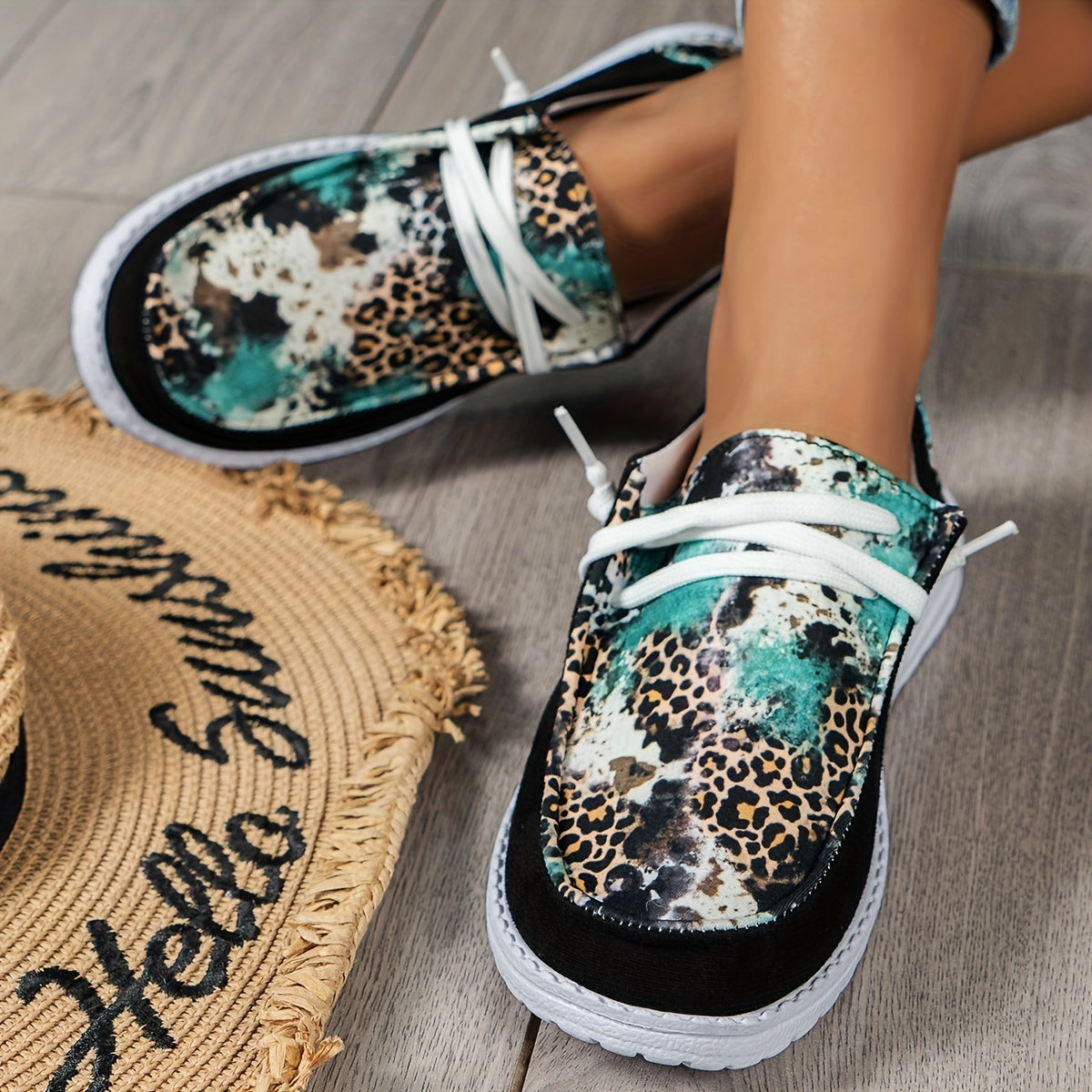Leopard & Floral Pattern Flat Shoes Slip On Casual Lightweight Women's Shoes