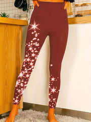 Glitter Stars Print Leggings High Waist Skinny Long Length