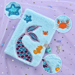 Mermaid Plush Sequin Notebook with Lock