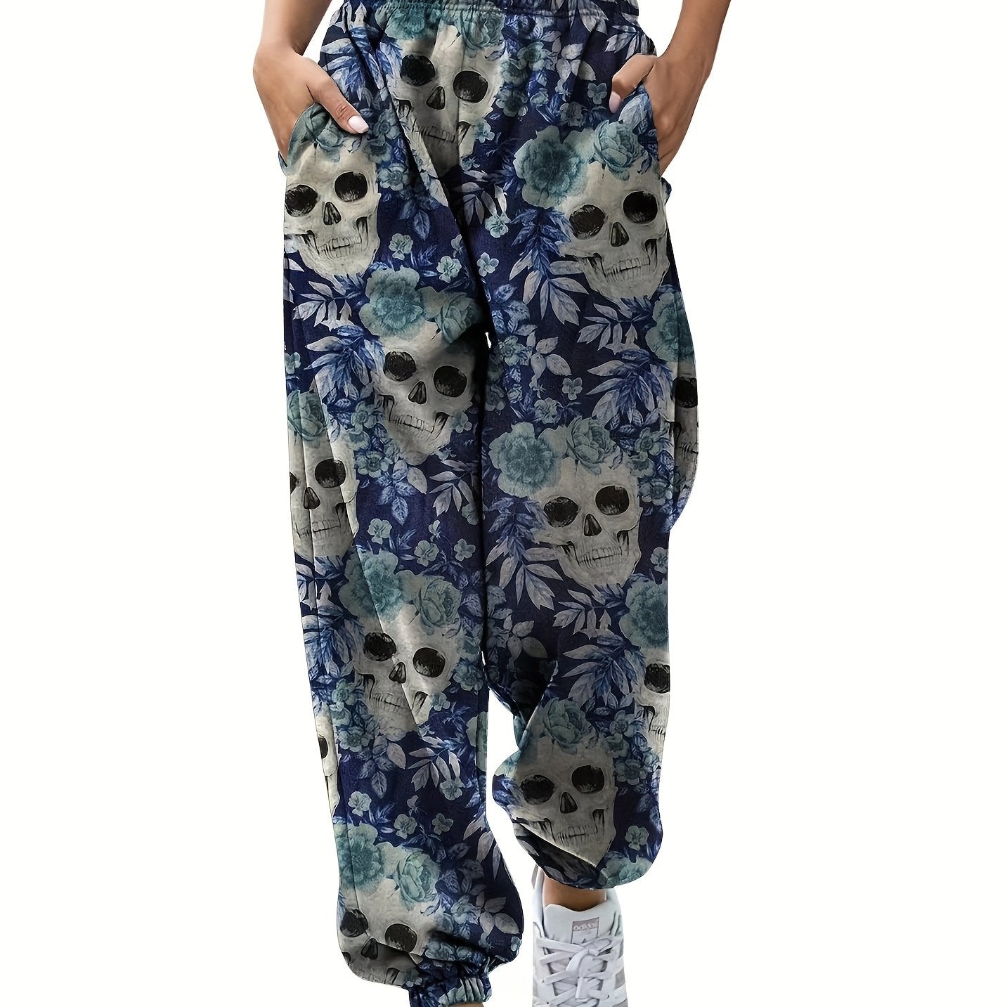 Women's Plus Floral Skull Print Jogger Trousers