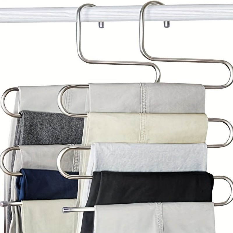 2pcs Stainless Steel Pants Hanger S shaped Non slip Space Saving