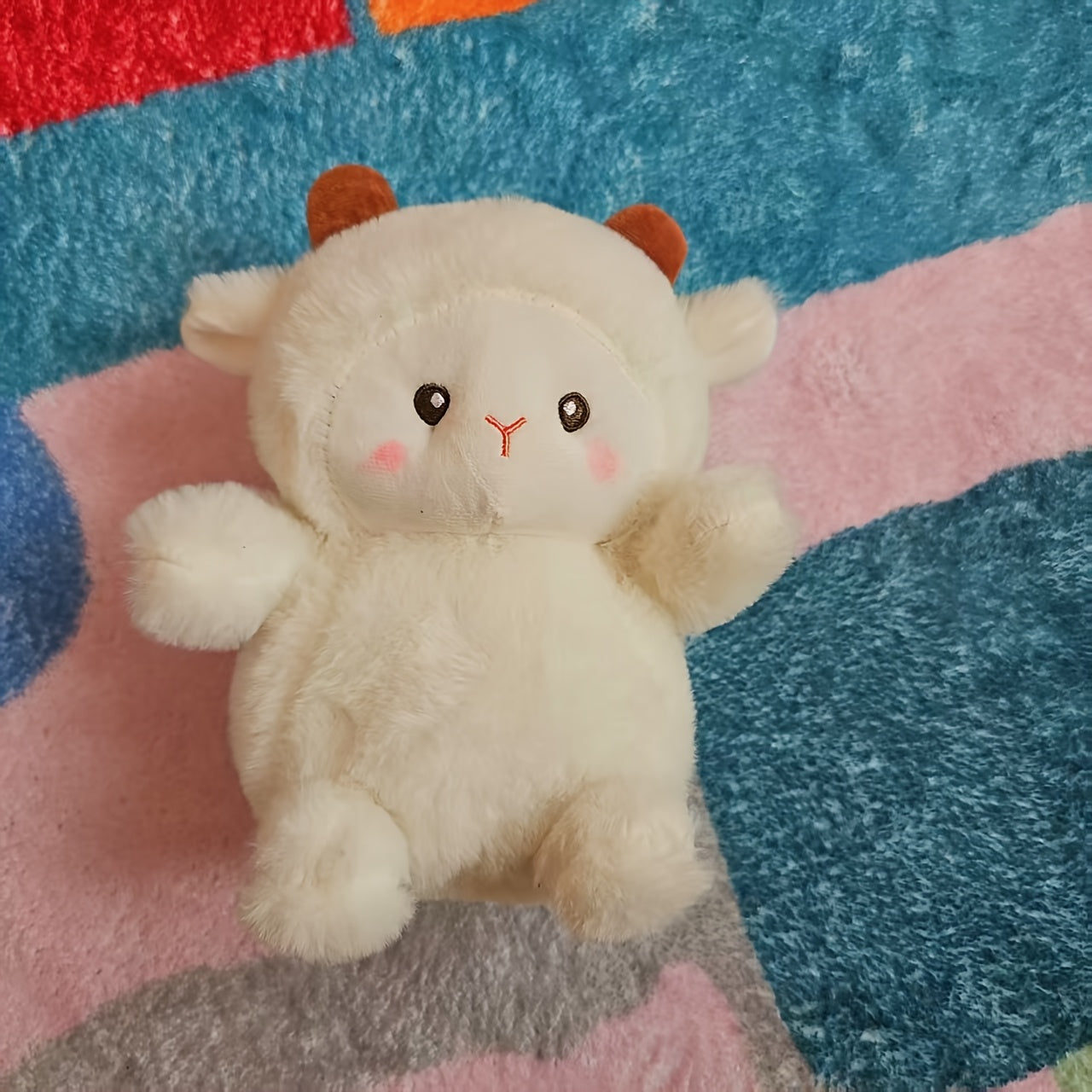 JIAJCHUF Plush Sheep Stuffed Animal Soft Fluffy Beige Lamb Brown Ears