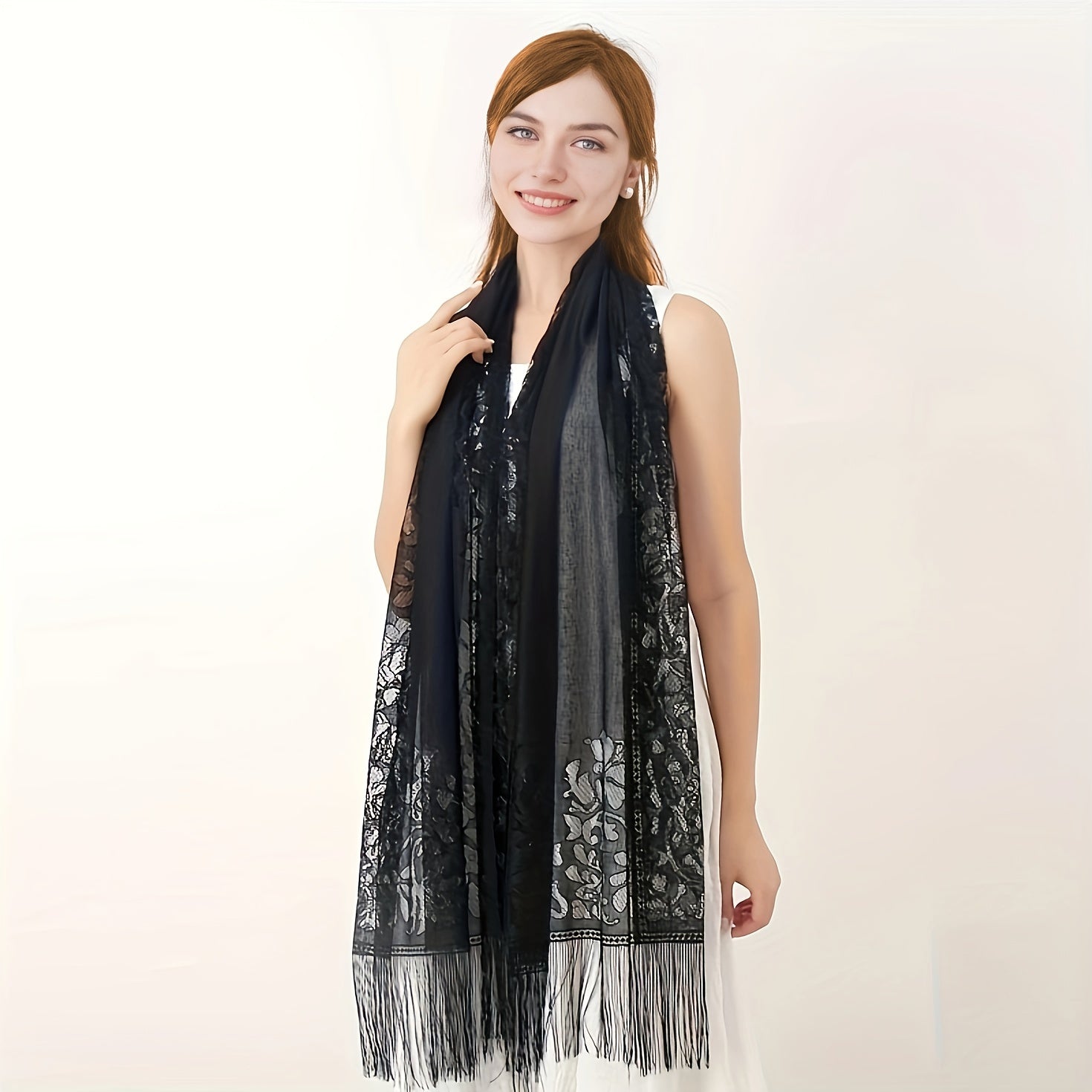 Tassel Lace Shawl Embroidered Scarf Travel Beach Towel