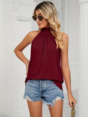 Solid Tie Back Top High Neck Sleeveless Women's Clothing