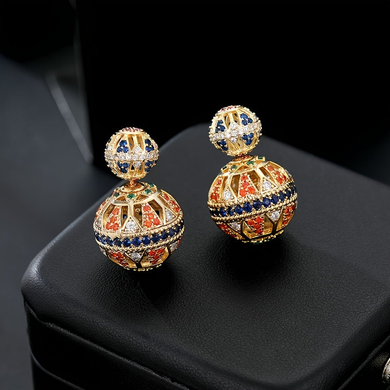 Colorful Zircon Ball Drop Dangle Earrings Female Accessories 1Pair