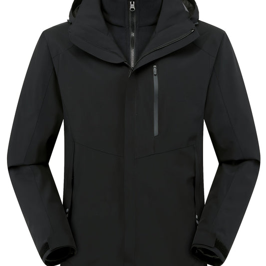 Men's Thermal 3-in-1 Jacket Windproof Stand Collar Zip Pockets