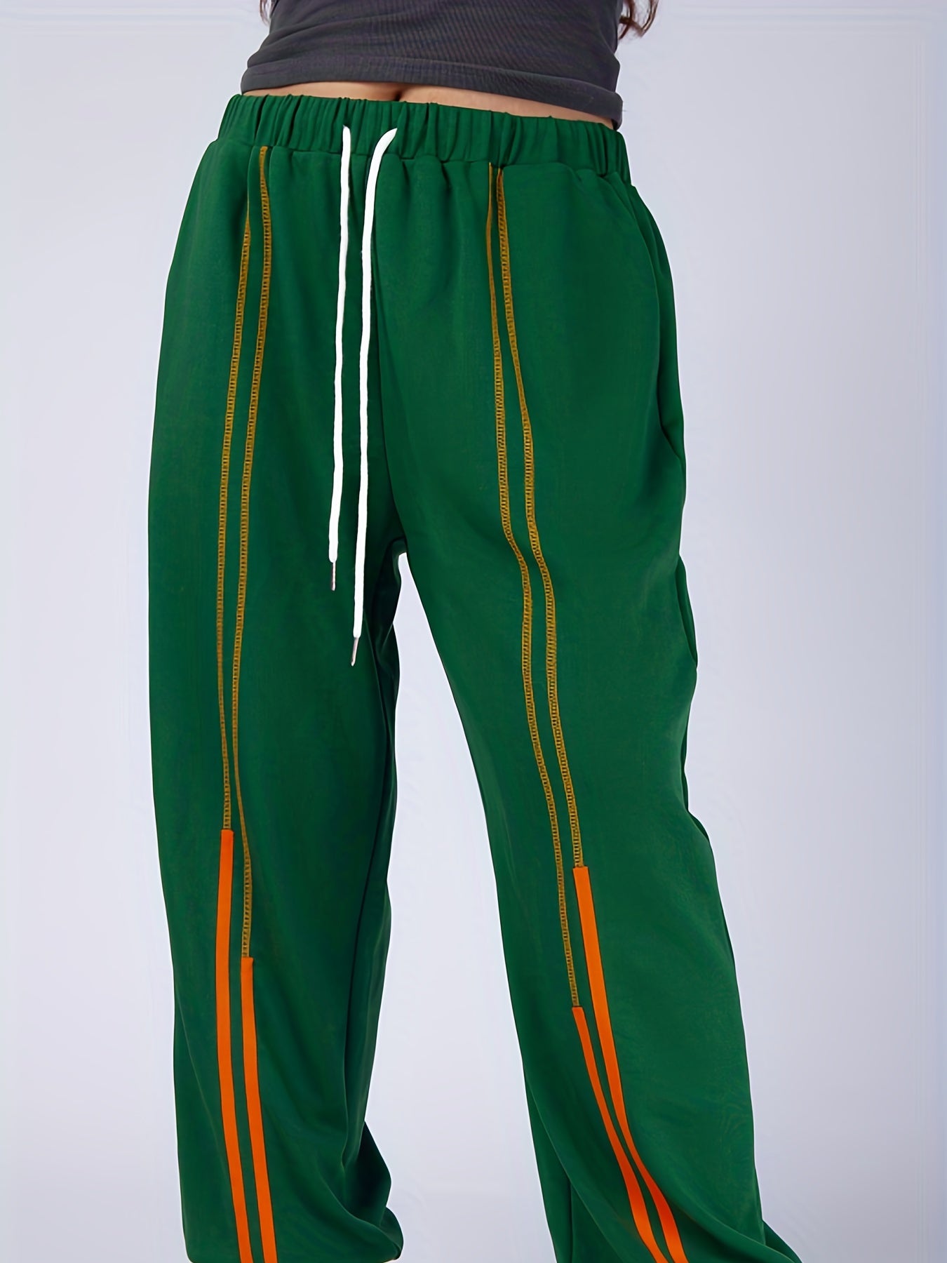  Casual Sports Pants Women's Plus Stitching Elastic Drawstring