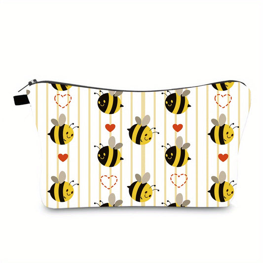 Heart & Bee Print Cosmetic Bag Roomy Small Makeup Bag Accessories Organizer