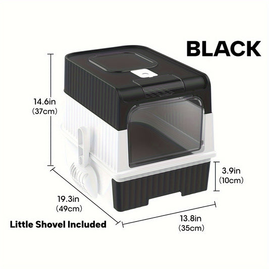 Enclosed Cat Litter Box Anti Splash Front Flap Door & Toy Entry