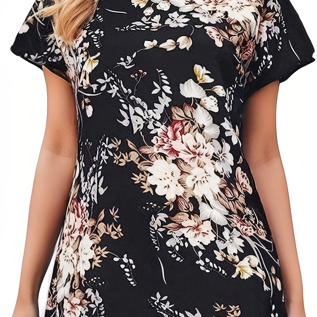 Floral Print Dress Short Sleeve Crew Neck Women's Clothing