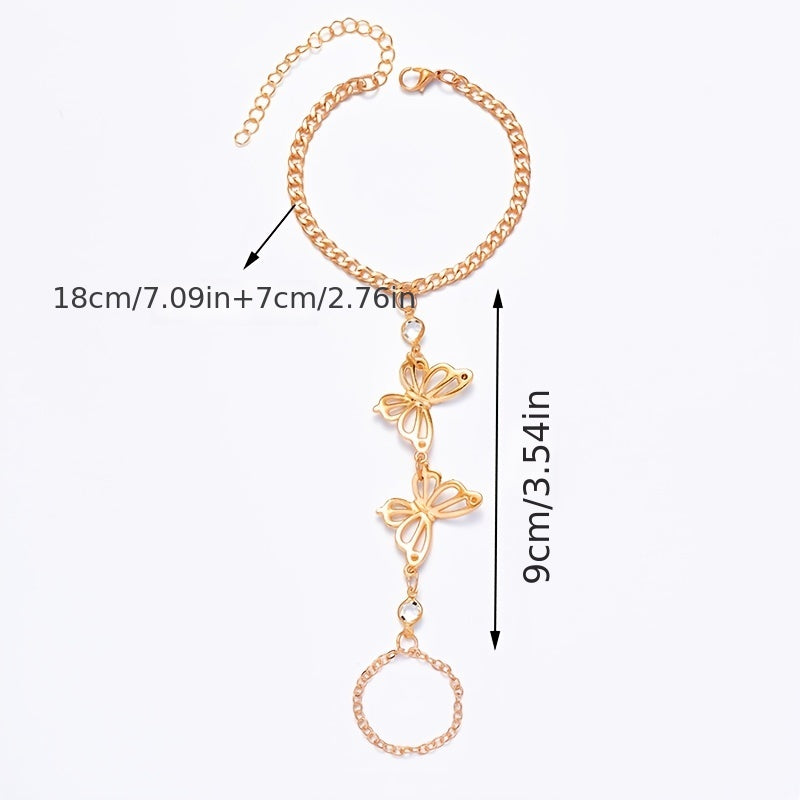 Butterfly Hand Chain Bracelet Beach Jewelry Finger Ring Bracelet