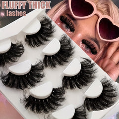 4 Pairs Fluffy Mink Faux Lashes Long Full Eyelash Extensions