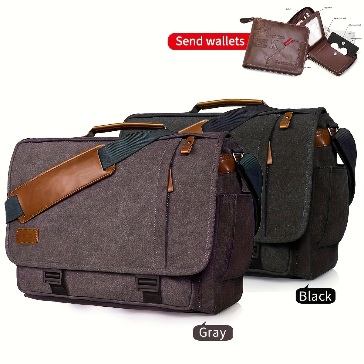 17 Inch Laptop Messenger Bag Waterproof Canvas Shoulder Strap Durable