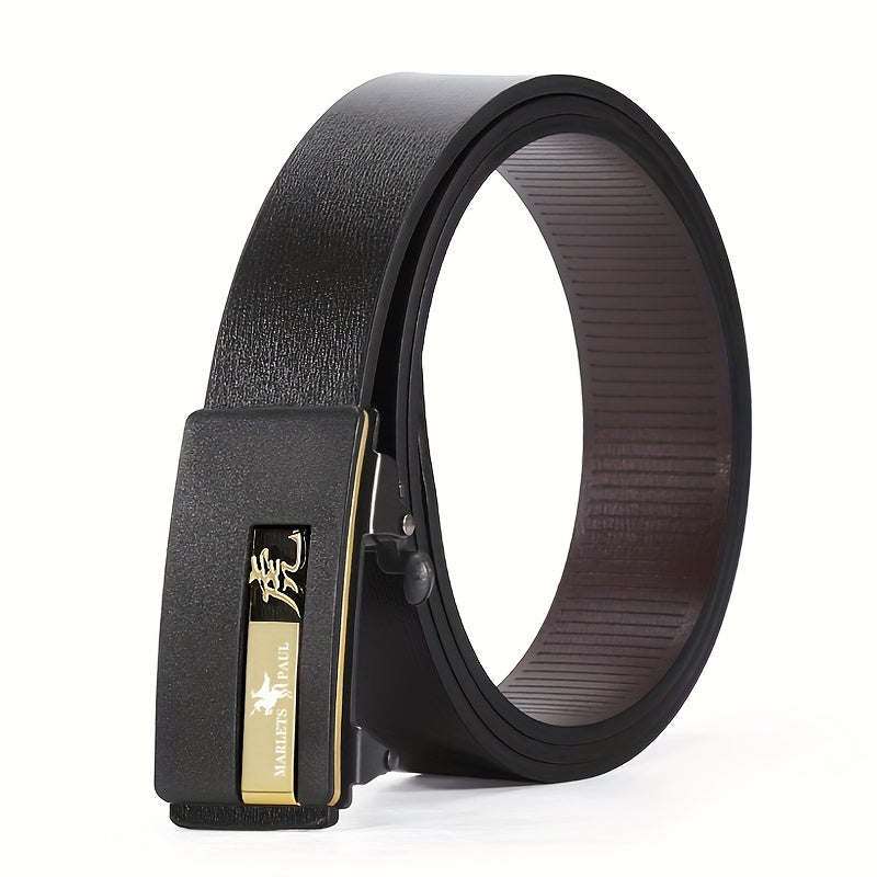 Zodiac Leather Belt with Symmetrical Buckle for Men
