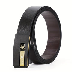 Zodiac Leather Belt with Symmetrical Buckle for Men